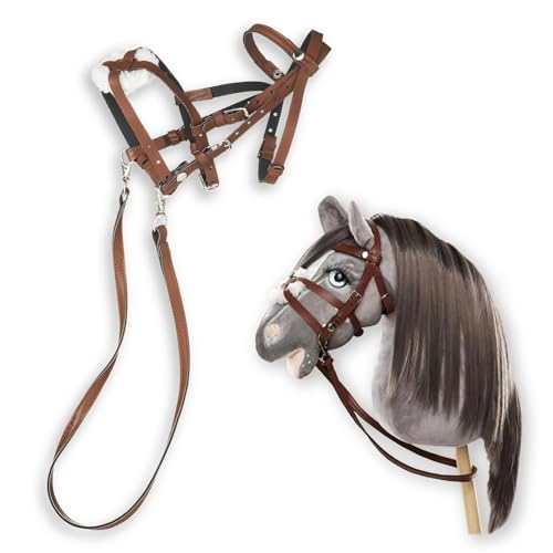 Panduro Hobby Horse Zubehör, Bollard und Grackle-Zaumzeug für Steckenpferde, verstellbar, stilvolle Dekoration für Hobbypferde – Braun