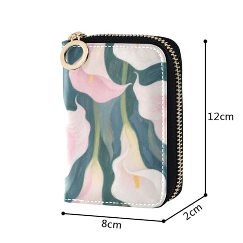 White and Pink Calla Lilies leather womens card wallet With 2 cash slot RFID Blocking credit card holder book with zipper4