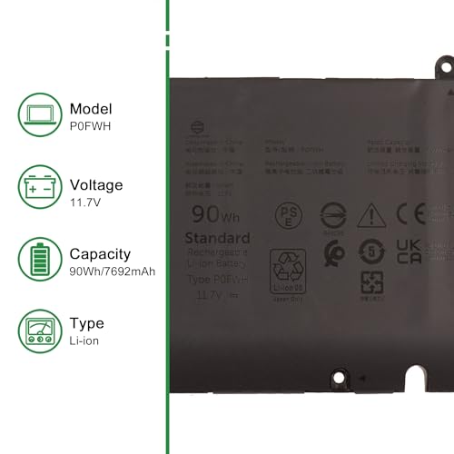 Image of P0FWH CPX-HGJCY 90Wh Laptop Battery Replacement for Dell inspiron 16 5630 7620 7630 7640 2-in-1 Series Notebook HGJCY 0M9DG0 M9DG0 Black 11.7V 7692mAh