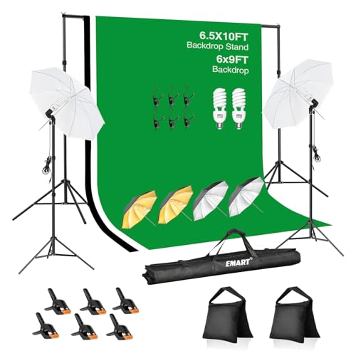 EMART 6.5x10ft Backdrop Support System, Professional Photography Lighting Kit with