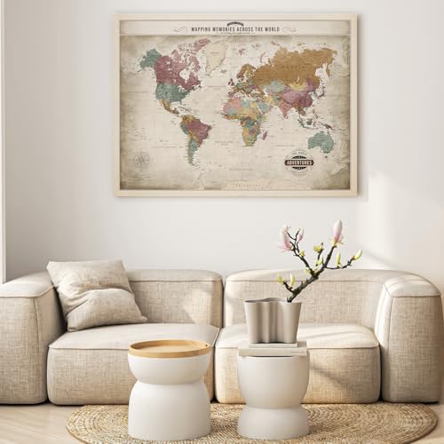 Image of DECORARTS - Oversized Vintage Soft Pastel World Map Canvas Wall Art, Extra Large World Maps for Wall Decor, Gallery Statement Piece, Hand-Stretched Giclee Print, Handcrafted in USA, 40x30''