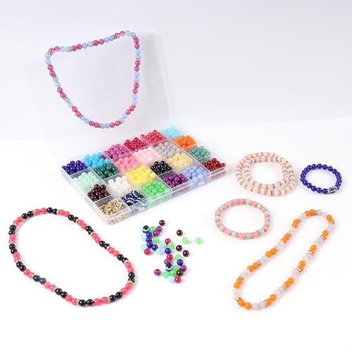 Image of ambitieux Diy Bracelet Making Kit - 600+ Pcs 24 Colorful Beads, 10M Elastic Thread, Jute Bag, And Cutter - Gift For Girls Birthdays (Moon 8Mm),Multicolor