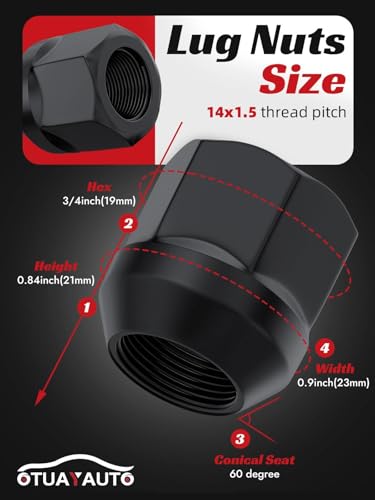 Image of OTUAYAUTO M14x1.5 Open End Lug Nuts - Replacement for 2005-2024 Dodge Charger, 2008-2023 Challenger, 2011-2024 Durango, 2004-2009 Magnum, Cone Seat, 19mm Hex, 20PCS Black Bulge Acorn Lug Nut Set