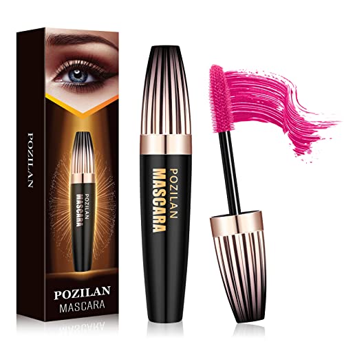 4D Silk Fiber Lash Mascara Colorful, Long Lasting, Thickening and Lengthening, Pink Eyelash Mascara, All Day Exquisitely, Natural & Non-Toxic (Pink)