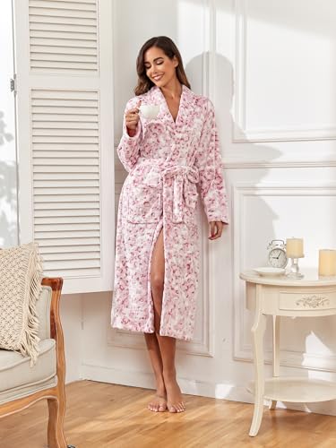Image of RONGTAI Womens Bathrobe Ladies Fleece Plush Warm Long Robes Fleece Nightgown Sleepwear