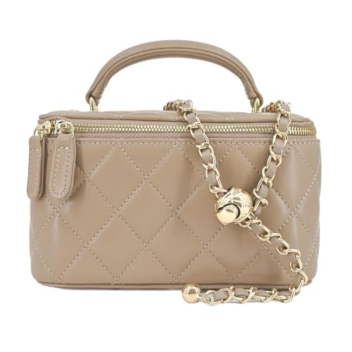 Image of M-ioi-M Small Genuine Leather Purse Quilted Crossbody Bag for Women, Mini Top-Handle Shoulder Handbag w /Gold Chain Strap