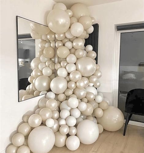 Image of Pearl White Sand Balloons 18 Inch, 12 PCS Extra Large Beige Cream Off White Pearl Balloons, Big Boho Neutral Nude Latex Helium Gian Balloon for Garland Wedding Baby Shower Engagement Party Decorations