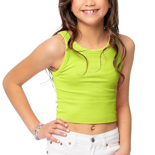 Chevron Ribbed Crop Top Workout Tops for Girls Summer Tank Top Exercise Crew Neck Summer Essential Ages 8-12