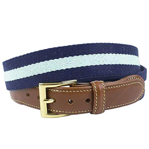 COUNTRY CLUB PREP Navy Surcingle Leather Tab Belt with Mint Stripe