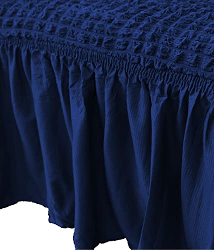 Image of House of Quirk Turkish Bubble Frill 280 GSM Sofa Slipcovers, Durable Washable Universal Triple Seater High Elastic Furniture Protector (Navy, 185-230cm)