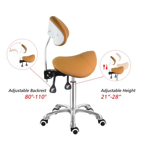 Image of Antlu Saddle Stool Chair with Back Support, Ergonomic Esthetician Stool Chair for Salon Tattoo Spa Medical Dentist Clinic (with Backrest, Camel)