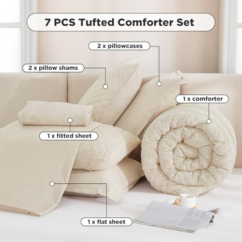 Andency Bed in a Bag Queen Beige- 7 Pieces Queen Comforter Set Bedding Comforter Sets, Tufted Lightweight Fluffy Bed Set with Comforter, Sheets, Pillowcases & Shams for All Season by Andency - Image 6