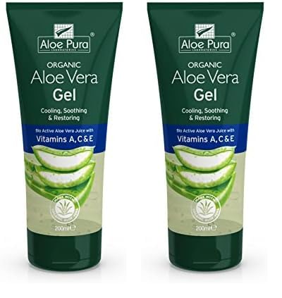 Gel de Aloe Vera con Vitaminas A, C & E Aloe Pura, Natural, Vegano, Libre de Crueldad, Sin Parabenos & SLS, Calmante, Restaurador, 200ml (Paquete de 2)