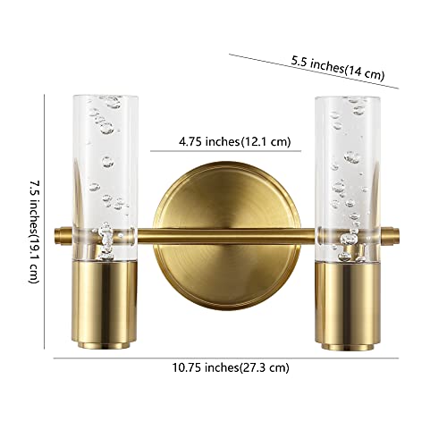 Image of JONATHAN Y 10.75 inch Brass Gold Modern Integrated LED Vanity Light Wall Sconce for Bathroom, Clear Bubble Acrylic Shade Minimalist Art Deco Light for Hallway, Entryway, 4000K (JYL7223B)