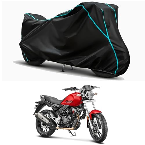 Image of Waterproof Bike Body Cover Compatible for | Hero Xpulse 200T | Taffeta Fabric, Sky Piping Design, Bottom Elastic Fit | Dustproof, Sun UV & Rain Protection for All Weather.
