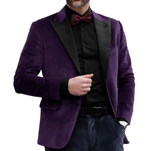 Men's Velvet Blazer Slim Fit Tuxedo Suits Jacket Collar Solid Color for Wedding Dinner Prom