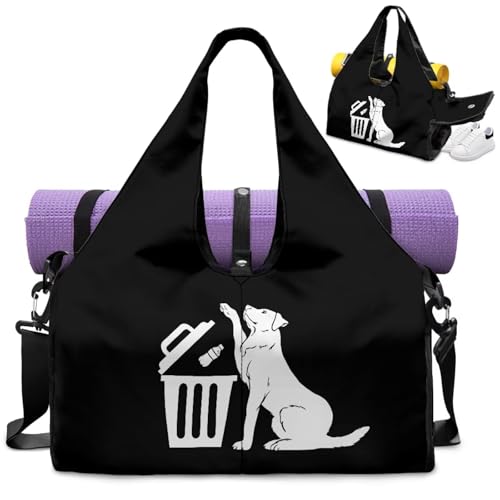 Cute Dog Sports Duffel Bag for Men Black Durable Gym Bag with Shoe Compartment, Waterproof Workout Bag with Shoulder Strap Pockets Stylish for Sports Travel Weekender