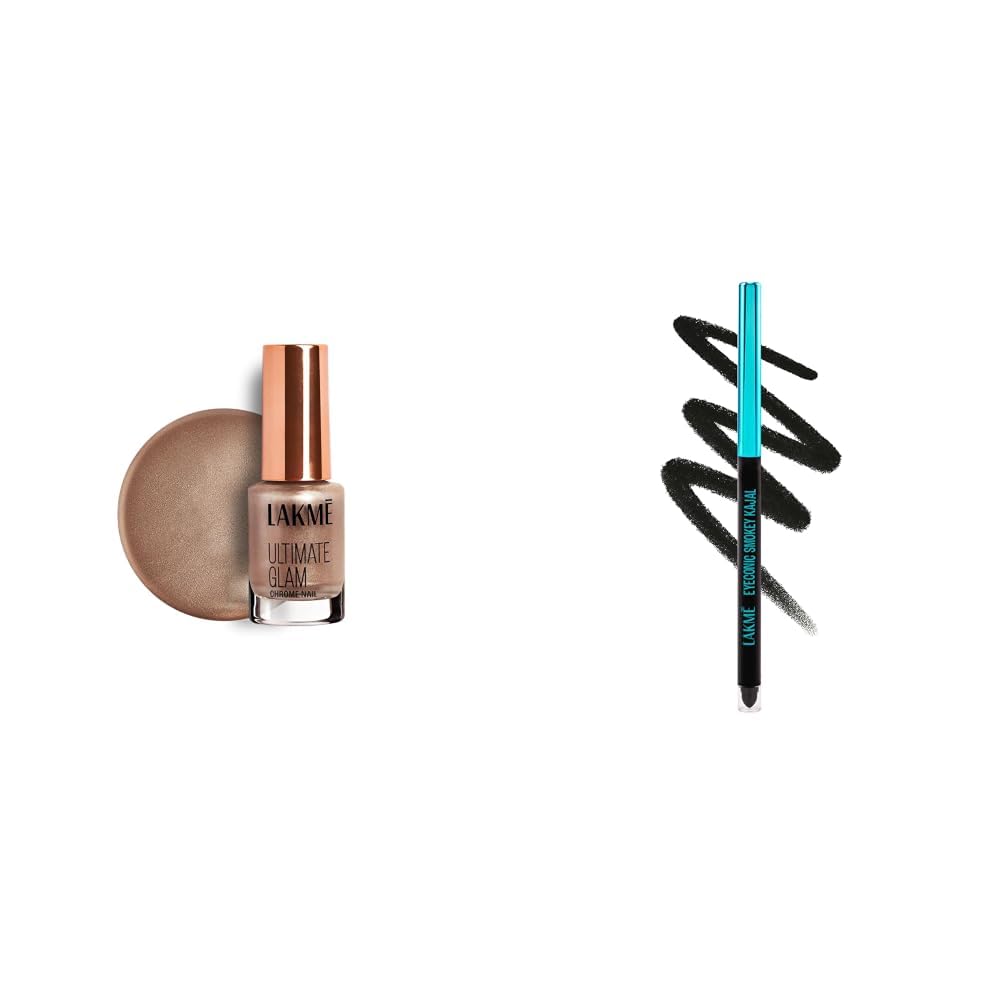 LAKME Ultimate Glam Chrome Nail Paint, Brown 6ml LAKME 9-5 Eyeconic Smokey Kajal, Black 0.35g, for Smokey Eye Perfection, with 2x Darker Pigment, Smudge-Proof and Waterproof, Long-Wear Formula-picture-26