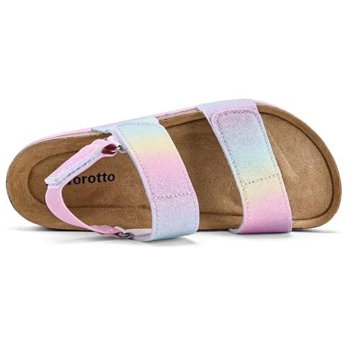 Image of Torotto Girls Boys Sandals with Cork Footbed Adjustable Straps Summer Glitter Slides Sandals Open Toes Flat for Kids Toddler