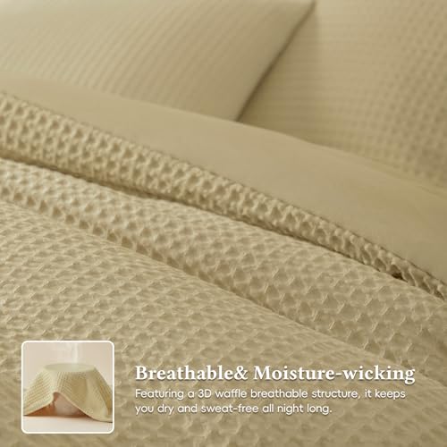 Image of David's Home Textured Summer Waffle Weave Comforter Set, King, Pale Khaki | Cozy Soft Lightweight Breathable Fluffy Durable Hotel Bedding with Pillow Shams for All Season, Luxury Home Decor, Giftable