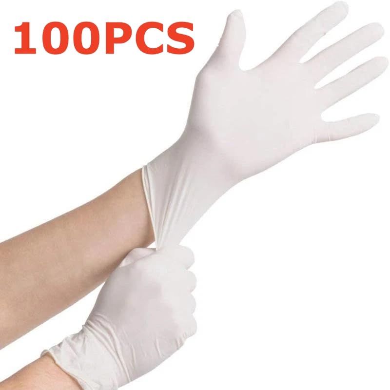 20/50/100 szt. Białe jednorazowe rękawiczki nitrylowe 4 mil, do użytku w domu, teksturowane, bez lateksu, wstępnego gotowania, pracy kuchni(White 100PCS,M)