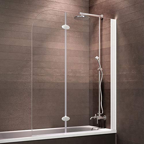 Schulte Duschabtrennung, faltbar für Badewanne, einfacher Aufbau, 112 x 140 cm, 5 mm ESG-Glas Klar hell, alpinweiß, Scharnier Oval D3353 04 50 4 21