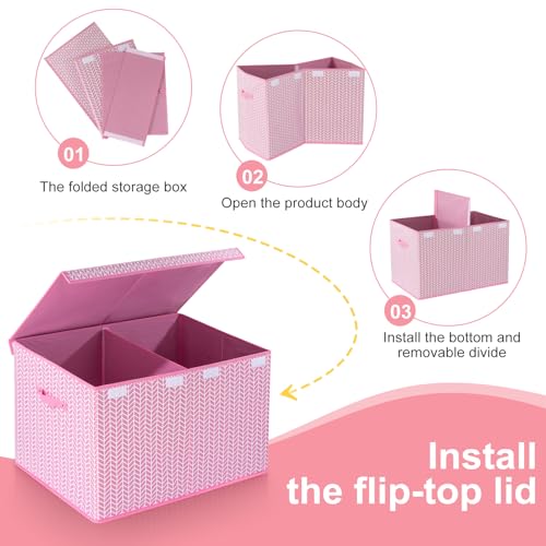 Image of Mayniu Extra Large Toy Box Chest with Dividers, 120L Sturdy Toy Storage Organizer Bin Boxes Basket for Kids, Boys, Girls, Living Room, Nursery, Bedroom, Playroom (26 inchx17 inch x17 inch, Pink)