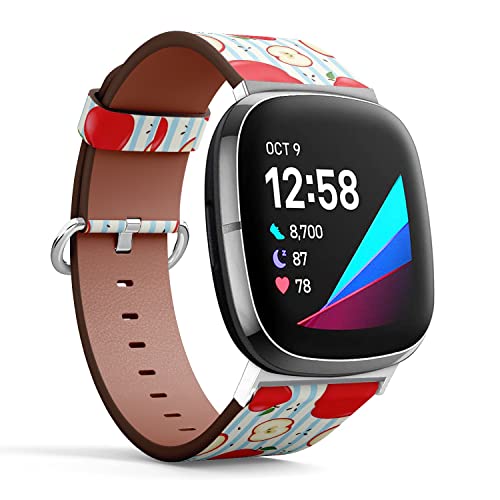 CJBROES Replacement Leather Watch Band, Compatible with Fitbit Versa 3 and Fitbit Sense of Wristband Bracelet Accessory - Fresh Fruit