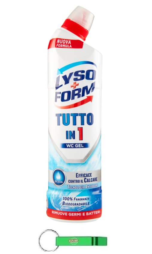 Lysoform Tutto in 1 Gel Ocean - Limpiador de baño (15 unidades, eficaz contra la cal, 750 ml, incluye llavero Beni Culinari gratuito)