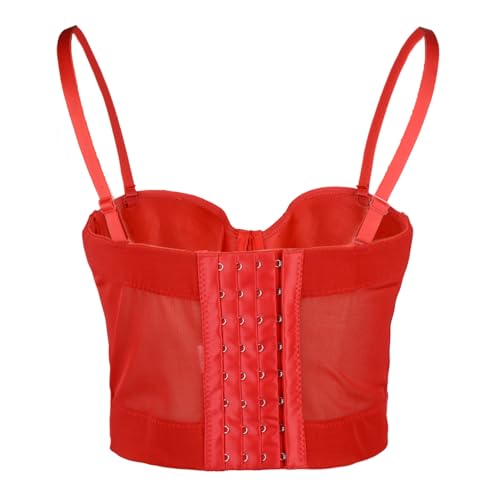 ELLACCI Women's Sexy Sequin Sheer Mesh Bustier Corset Tops Red3
