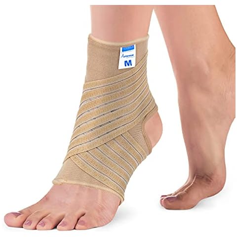 Actesso Ankle Support Sleeve with Strap - The Ultimate Support for Weak Ankles, Sprains and Sports Injury. Ideal for Men & Women & Left or Right (M (Pack of 1), Beige) Cover