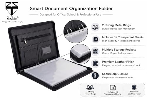 Image of ZesTale Professional Leatherette Material 2 Ring File Folders, Conference Folder| Certificate Document Folder | Certificates Folder | Leather folders for documents | Folders with 15 Leafs(200 Micron)