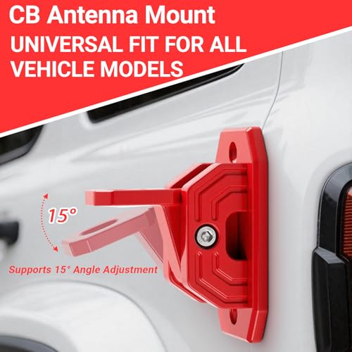 Image of CB Antenna Mount, 2-Way Installation Universal Heavy Duty No-Drill CB Antenna & Flag Whip Mount Bracket Kit, Adhesive Tape & Screw Mount for Trucks, RV, Off-Road Vehicles, Boat, Motorcycle (Red)