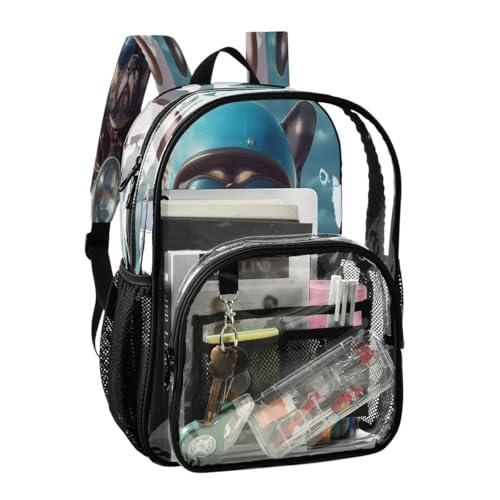 ALAZA Bulldog Rides Dog Clear Backpack PVC Transparent Bookbag Heavy Duty for Student Boy Girl Kids Adult School Travel Work2