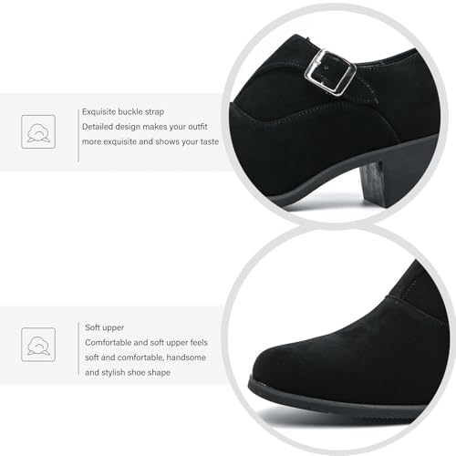 NELSBREXMen'S Suede Leather Chunky Heel Monk Strap Oxford Shoes Fashionable Pointed Toe Non-Slip Slip-On Block Heel Loafers Formal Business Dress Low top Chelsea Boots3