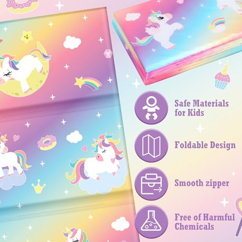Image of Shellwei Vinyl Nap Mat Kid Preschool Daycare Sleep Mat,Rainbow Unicorn
