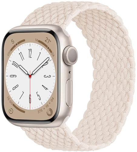 OMECKY Stretchy Braided Solo Loop Compatible with Apple Watch Band Series 9 8 7 6 5 4 3 38/40/41mm for Women Men, Cute Nylon Elastic Sport Strap for iWatch SE 1/2, XS Starlight