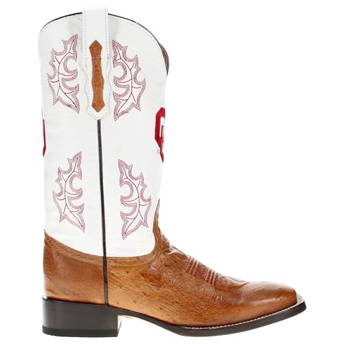 Image of Vaccari Men's Brooks Genuine Smooth Ostrich Leather NCAA Athletics Embroidery Western Cowboy Boots