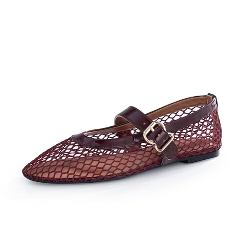 Image of EMMA NEW YORK Mesh Ballet Flats for Women, Mary Jane Mesh Ballet Flats Shoes for Women with Buckle Strap