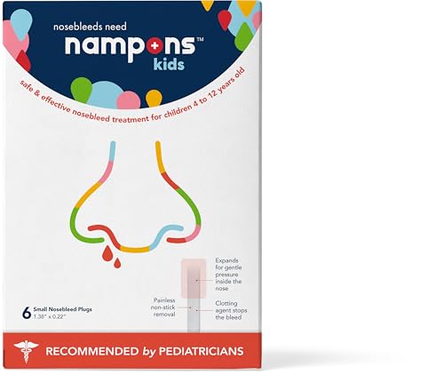 Image of Nampons Kids Nosebleed Stoppers - 6 Easy to Use Nose Bleed Stopper Plugs Kit for Kids. Trusted by Pediatricians. Hypoallergenic Clotting Agent Stops Nosebleeds Fast On Contact. Safe and Pain-Free