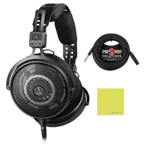 Audio Technica ATH-R50x Professional Open-Back Reference Headphones Bundle with 25ft Pig Hog Headphone Extension Cable (1/4") & Polishing Cloth - Studio Monitoring, Mixing & Critical Listening
