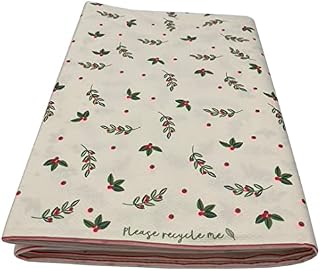 Kissymix Christmas Red Berry Table Cover - 180cm White Recyclable Tablecloth with Xmas Leaves & Berries for Christmas Day, Parties, Birthdays & Weddings