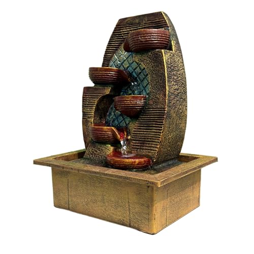 Image of Indoor Tabletop Water Fountain, Polyresin Cascading Waterfall Showpiece with Running Water and Light, Decorative Fountain for Home, Office, Living Room, Meditation, Vastu, Desk Decor