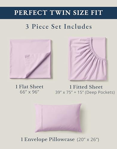 Image of LANE LINEN 100% Organic Cotton Sheets Set Twin Size, Classic Percale Weave, Breathable Naturally Temperature Regulating Cotton Sheet Set, Low Pill Fade Resistant Deep Pocket Twin Sheets-Orchid Petal
