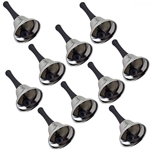 Adorox Silver Steel Hand Bell For Wedding Events Decoration, Call Bell, Alarm, Jingles (10 pcs. Set)