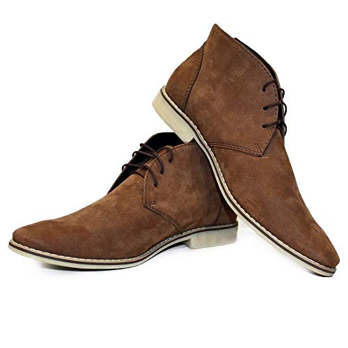 PeppeShoes Modello Tarrora - EU 44 - US 11 - UK 10-29 cm - Handmade Italian Mens Color Brown Ankle Chukka Boots - Cowhide Suede - Lace-Up
