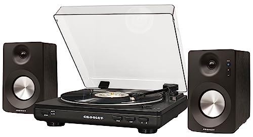 Image of Crosley KT400A-BK Fully Automatic Bluetooth 2-Speed Turntable Record Player with S100A Stereo Speakers, Black