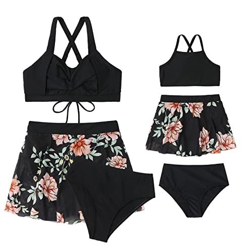 Mommy and Me Bathing Suits Three Piece Bikini Set with Cover Up Beach Skirt for Women and Girls2