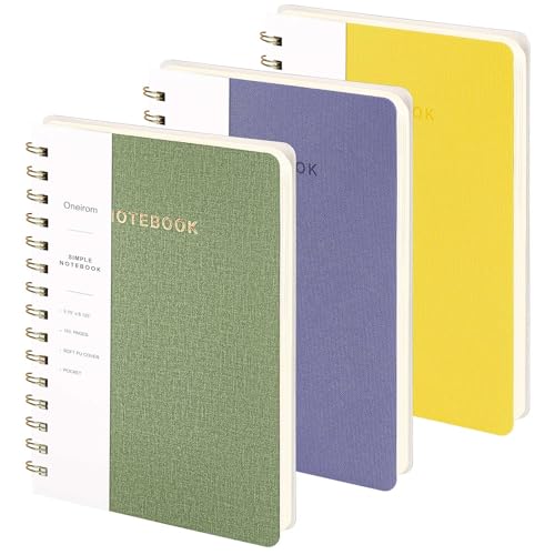 Image of Spiral Notebook-5.75 inch x 8.125 inch College Ruled Journal with Inner Pockets and 160 Pages,PU Leather Cover Business Journal, Twin-Wire Binding Notebook Perfect for Office & Home School Supplies 3 pack ArmyGreen /Violet /LightYellow