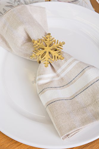 Dii Christmas Thanksgiving Holiday Tabletop Décor Collection Decorative Napkin Ring Holder Set, 2.5" Diameter, Gold Snowflake, 6 Piece #TOP5